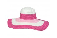 Wide Brim Straw Hat w/ Color Stripes - Fuchsia - HT-SHT2324FU